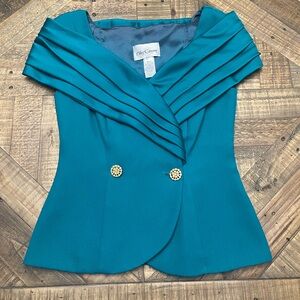 Oleg Cassini Turquoise Pleated Blouse